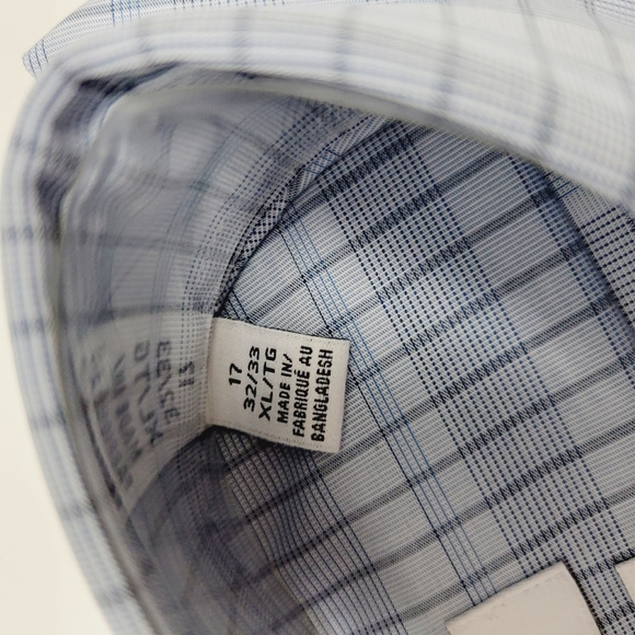 Calvin Klein STEEL+ Slim-Fit Non-Iron Stretch Blue Check Dress Shirt 17 32/33 XL - Picture 7 of 14